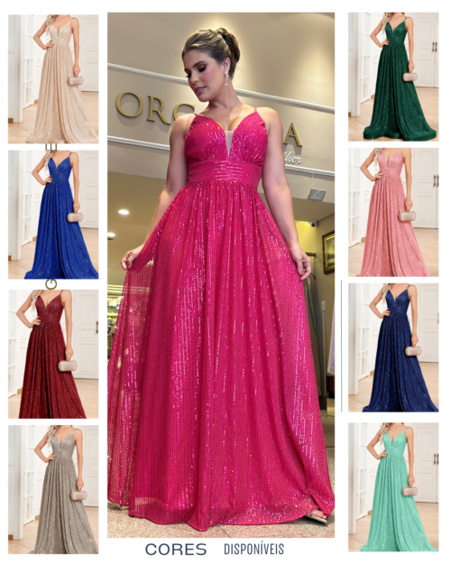 Vestido de Festa Pink Paetê Italiano Fluido