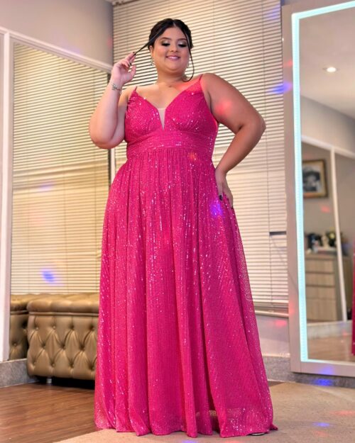 Vestido de Festa Pink Plus Size
