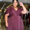 Vestido de Festa Plus Size Marsala Capa Xale, Tecido Brilho.