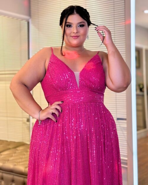 Vestido de Festa Pink Plus Size