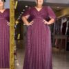Vestido de Festa Plus Size Marsala Capa Xale, Tecido Brilho.