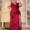 Vestido de Festa Plus Size Sereia Vermelho.