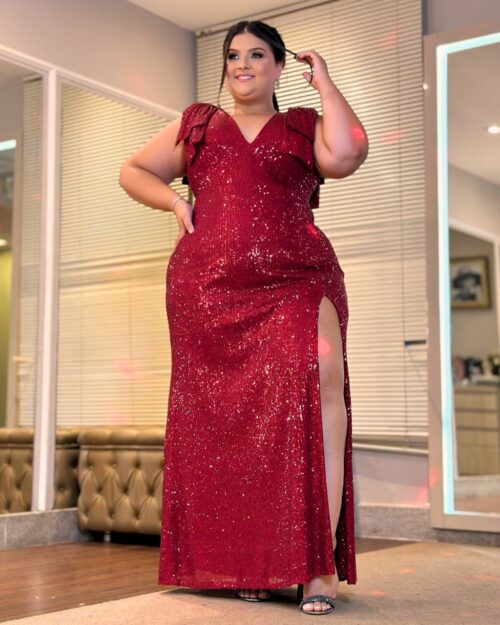 Vestido de Festa Plus Size Sereia Vermelho.