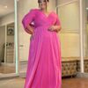 Vestido de Festa Plus Size, pink, capa xale, tecido brilho.