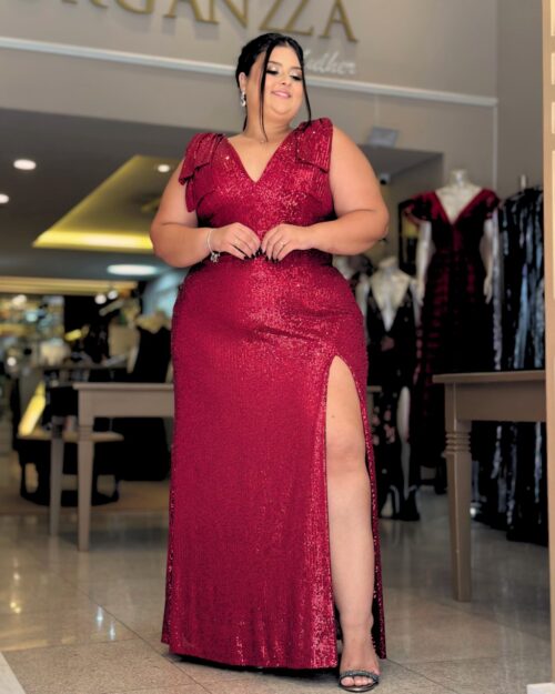 Vestido de Festa Plus Size Sereia Vermelho.