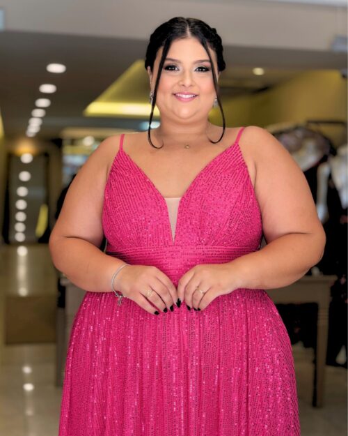 Vestido de Festa Pink Plus Size