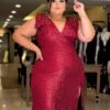Vestido de Festa Plus Size Sereia Vermelho.