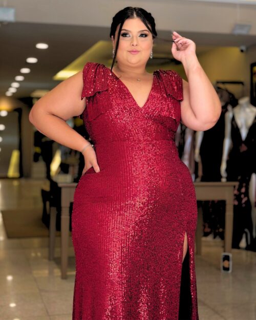 Vestido de Festa Plus Size Sereia Vermelho.