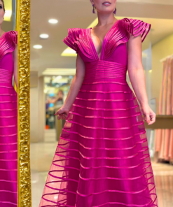 Vestido de festa fitado - Alexa - Fuscia- Organzza Moda Festa.