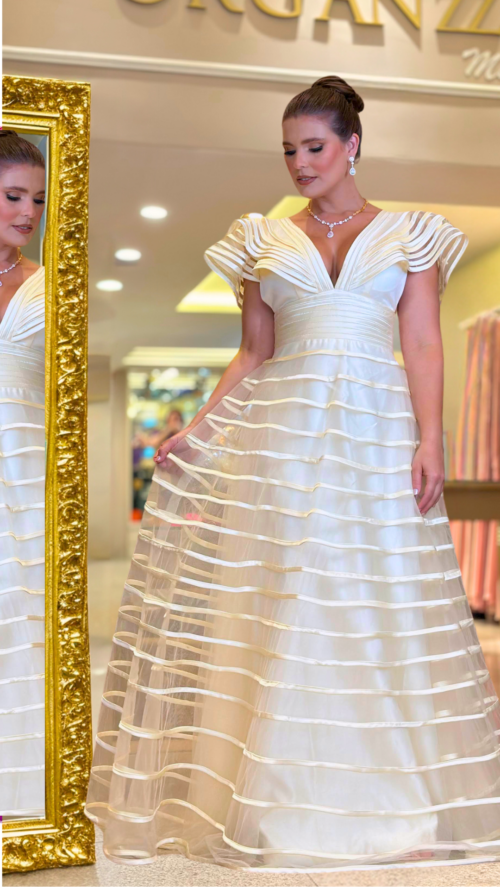 Vestido para mãe de noiva - Alexa - Branco - Organzza Moda Festa.