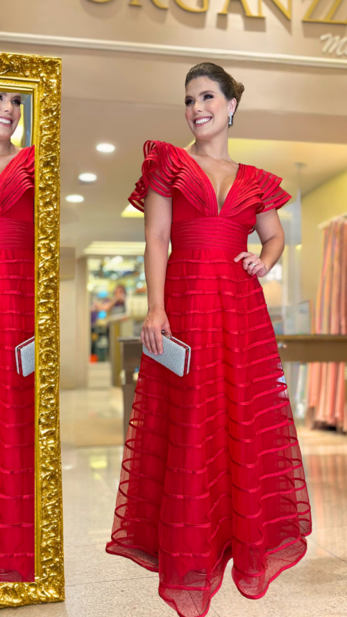 Vestido Alexa Para Mãe de Noiva - Marsala- Organzza Moda Festa