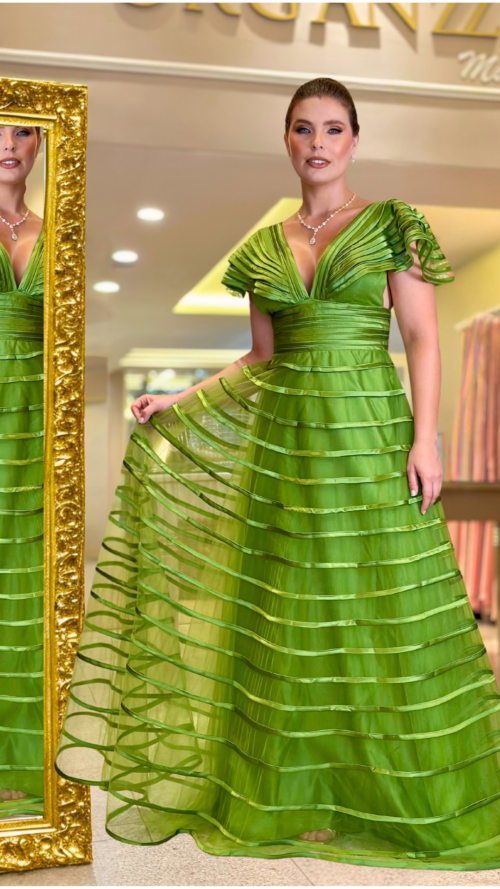 Vestido Alexa Para Mãe de Noiva - Verde Oliva- Organzza Moda Festa