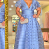 Vestido Alexa Para Mãe de Noiva - Azul Serenity - Organzza Moda Festa