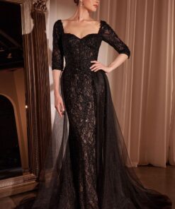 Vestido Manga Longa Renda e Tuli - Elegance